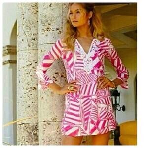 Lilly Pulitzer Julianna Tunic Dress Pink “Yacht and Sea” Print Size Small